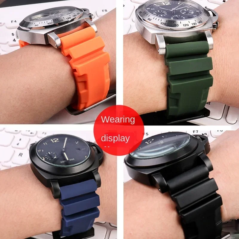 Premium Silicone Rubber Watch Band in Black, Blue, Orange & Army Green - 22mm & 24mm
