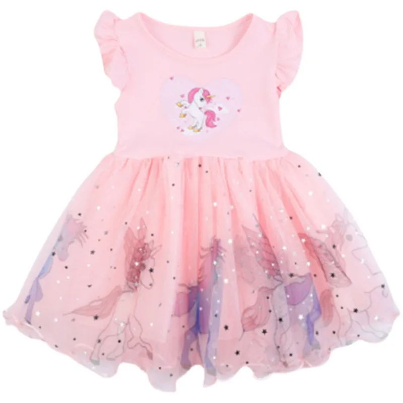 Girls Dress Summer Princess Flying Sleeve Unicorn Party For Children 3-8Y