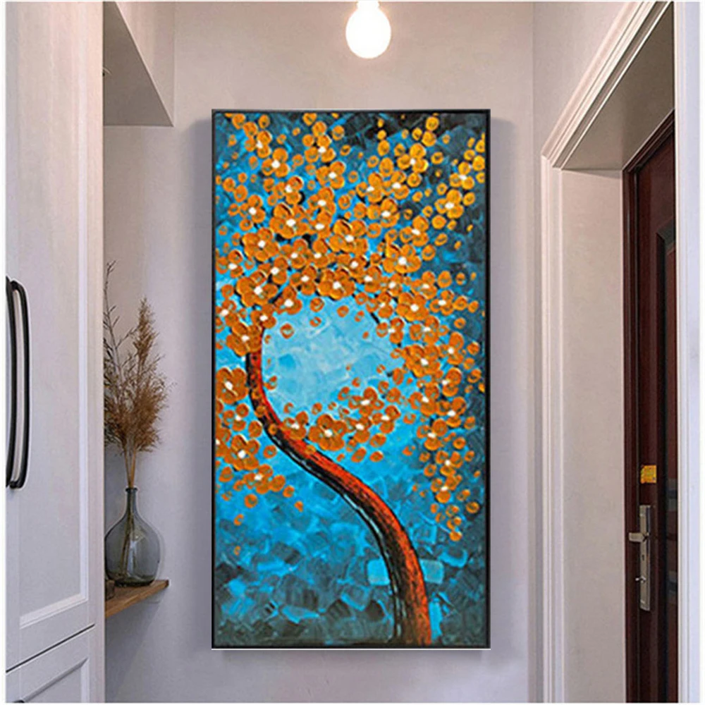 

High Quality Hand Painted Modern Lucky Tree Oil Paintings On Canvas Abstract Large Wall Art Pictures For Living Room Decor Mural