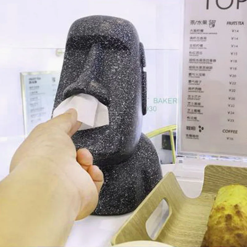 Paper Towel Box Square Moai Shape Resurrection Island Stone Figure Tissue Box Table Decoration Towel Napkin Papers Dispenser