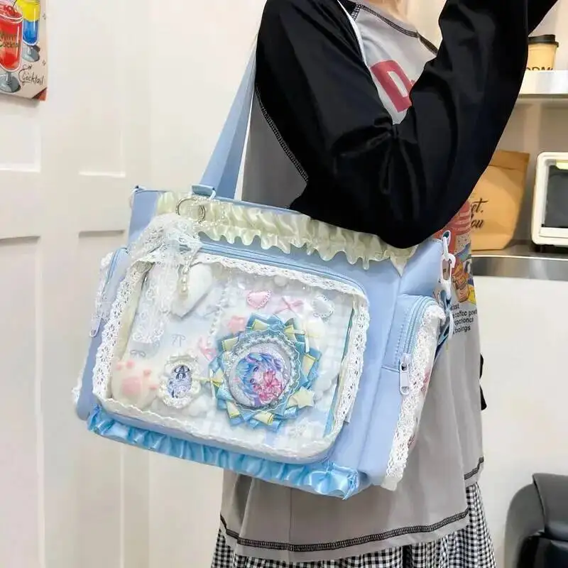 Y2k New Sweet Ita Shoulder Bag Lolita Girl Transparent Crossbody Bag Women Large Capacity Lace Tote Bag Cute DIY Display Handbag 4