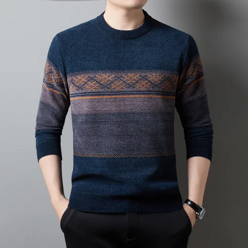 남성용 줄무늬 스웨터, 긴팔 양털, 따뜻한 의류, 루즈핏 스웨터, 비즈니스 남성 스웨터, 2023 신상 4