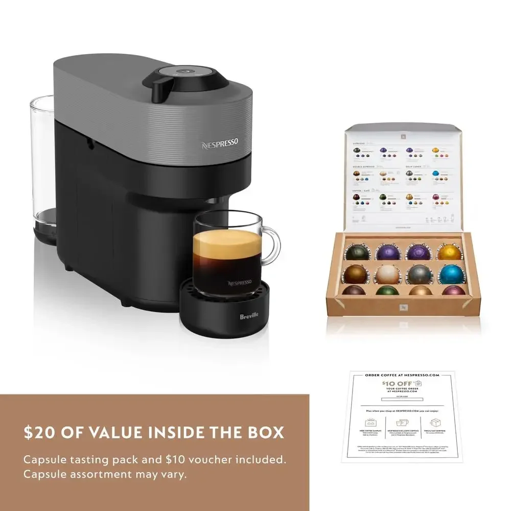 Coffee and Espresso Maker Vertuo Pop BNV120DGR1BUC1 by Breville 4 Cup Sizes Smart Capsule Reading Precision Brewing Premium 3