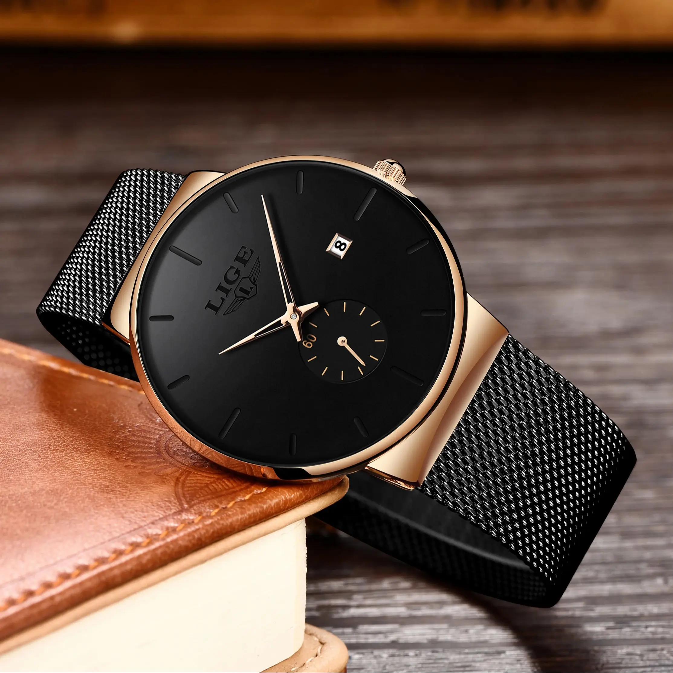 LIGE prosty ultracienki modny męski zegarek kwarcowy zegarki biznesowe materkoodporny zegarek męski z zegarem męskim 2024
