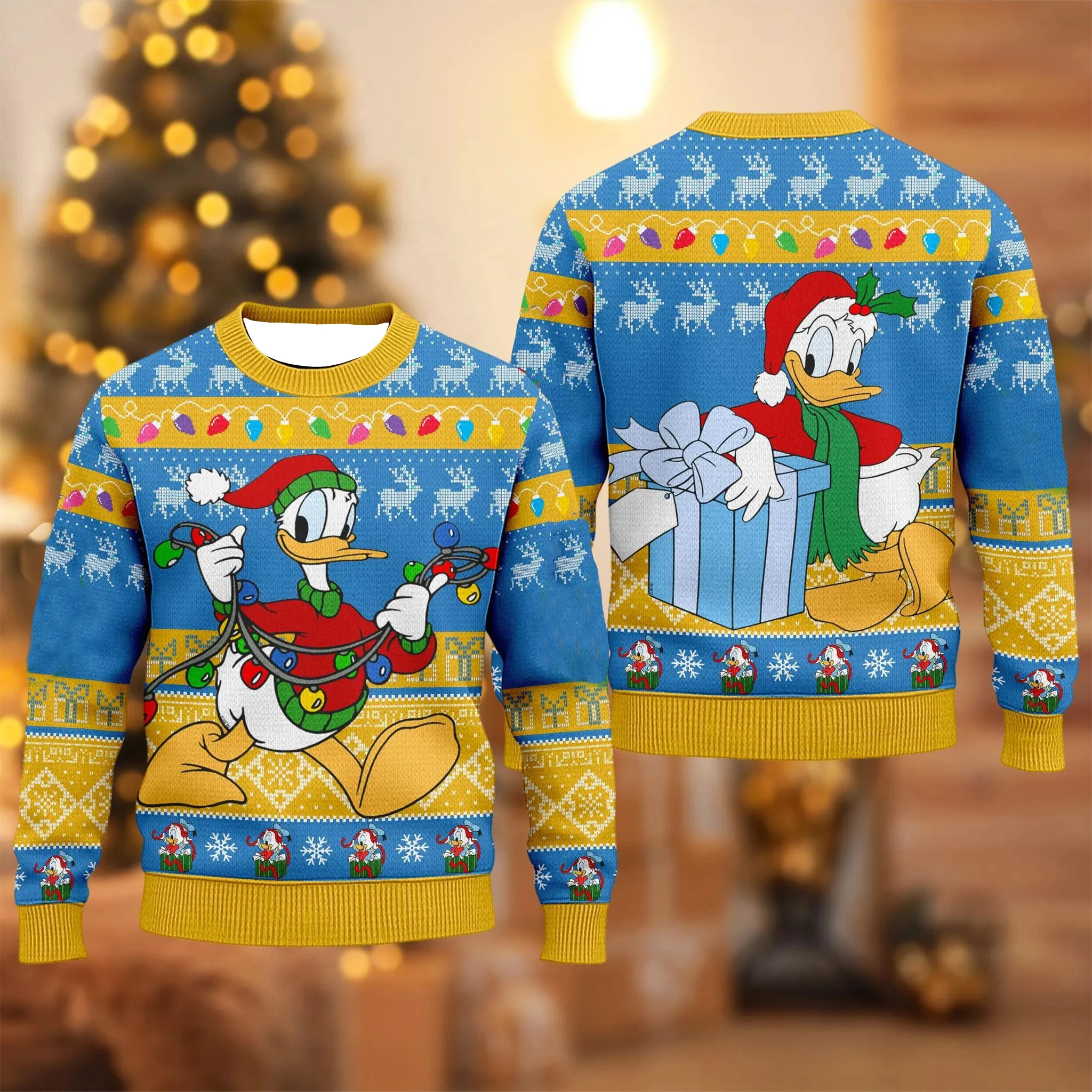 Cadeau de noël pour hommes sweat-shirt drôle Donald Duck dessin animé imprimé col rond hiver confortable décontracté à manches longues T-Shirt
