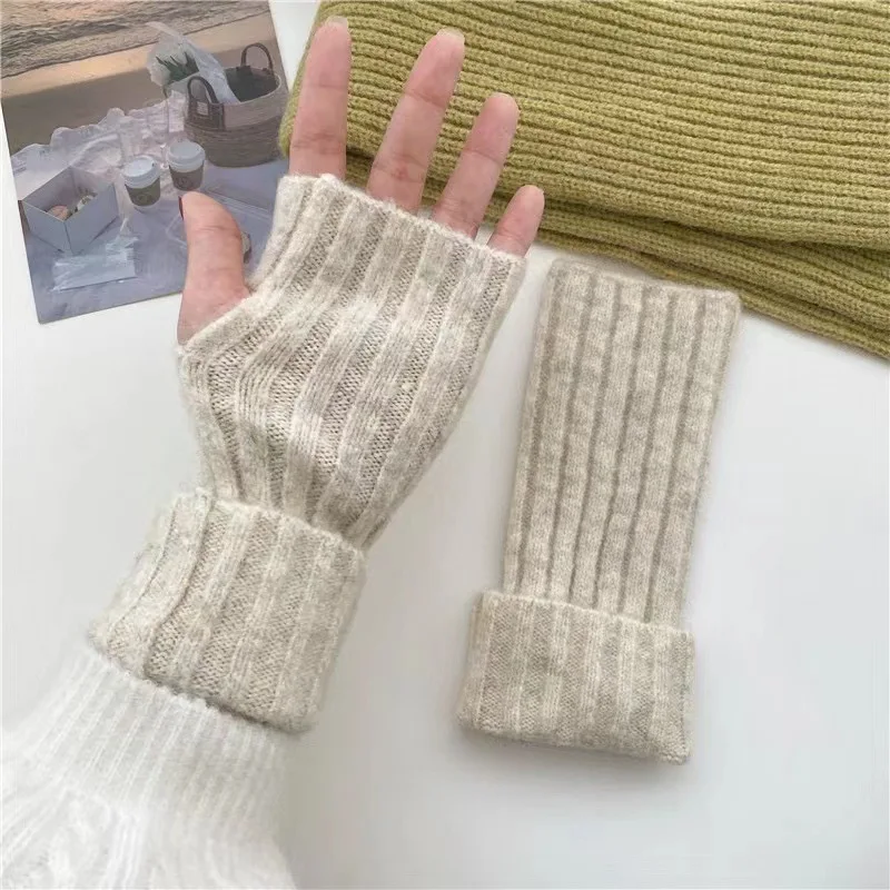 

Cashmere Half Fingerless Gloves Gothic Sleeves Half Sleeve Touchable Screen Wool Knitted Gloves Y2K Fake Sleeves Accessories