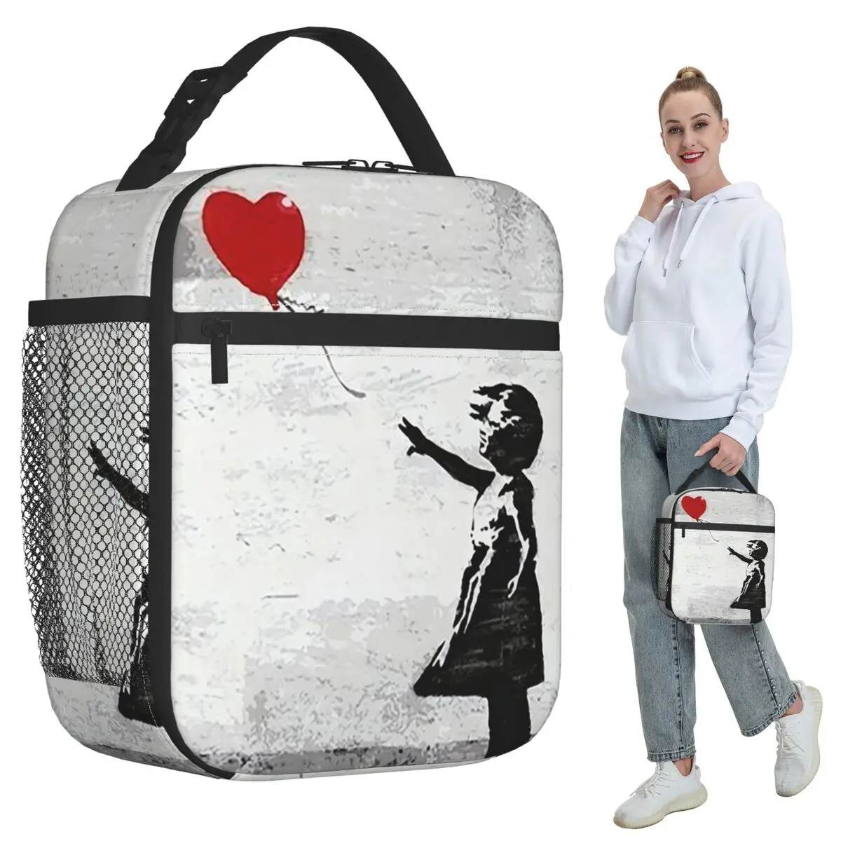 Banksy Street Pop Art 여성용 사각형 절연 도시락 가방 사무실 쿨러..