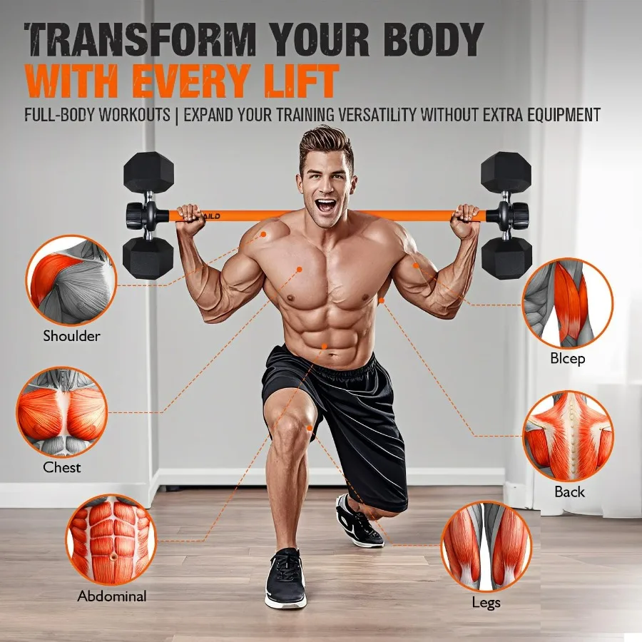 Dumbbell Converter, Convert Dumbbells to Barbell Set, Weight Bar for Bench Presses, Squats, Hip Thrust, Deadlifts, Home Weightli