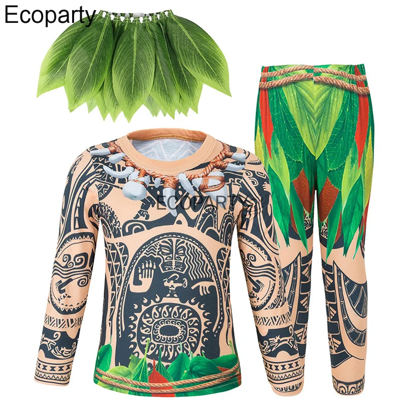 Bambini 3D Totem Stampa Maui Moana Costume Cosplay Ragazzo Manica Lunga Top Pantaloni Set Halloween Carnival Party Outfits For Kids