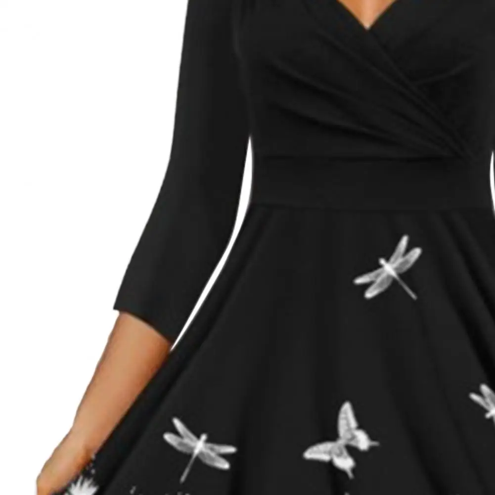 Butterflies Floral Print Elegant Women Dress Set Half Sleeve Autumn V-Neck Pleated Large Hem Evening Midi Dresses Party