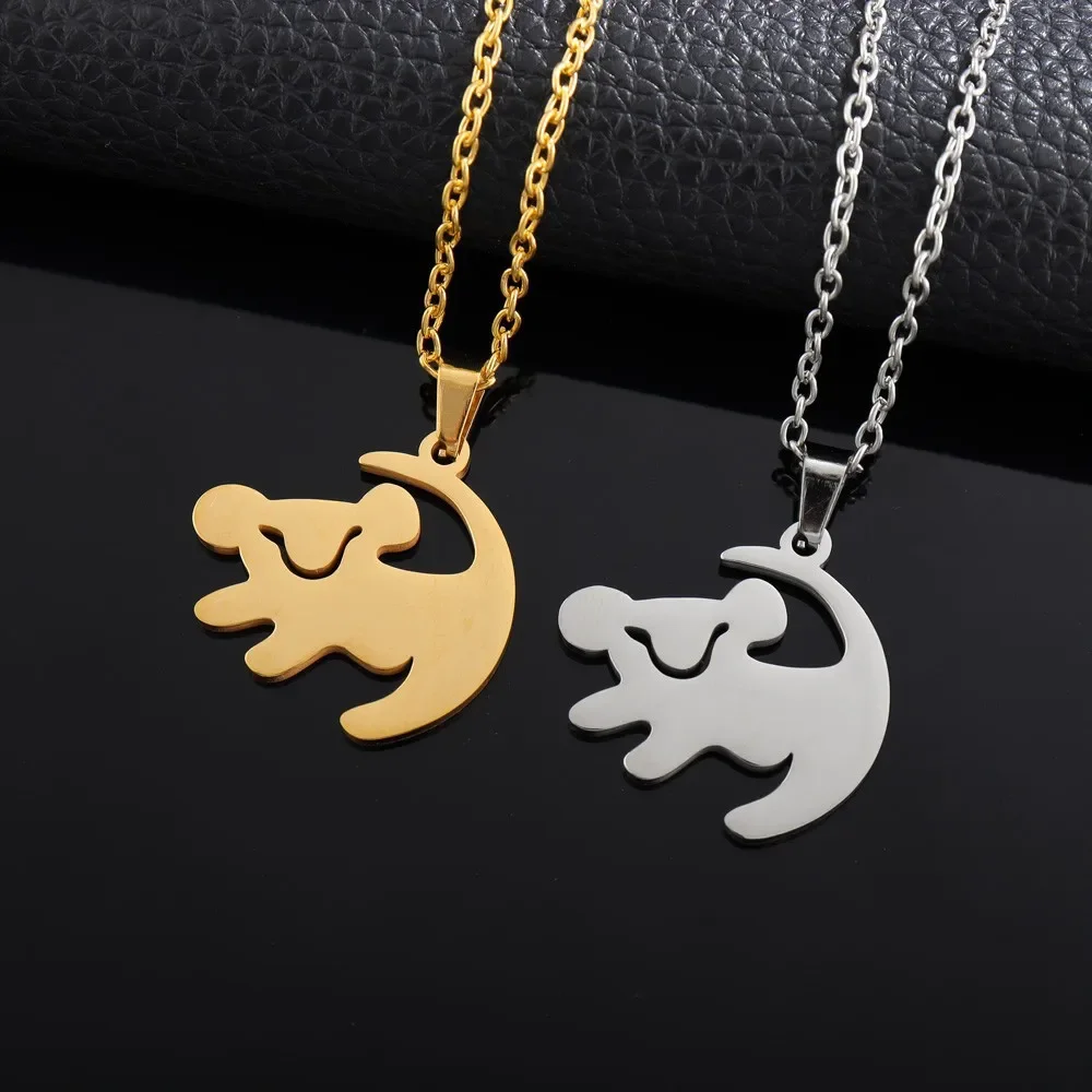 Classic Animated Movie Series Necklace Fashion Simple Gold Color Lion Shape Stainless Steel Dangle Necklace Women Jewelry Gifts 2