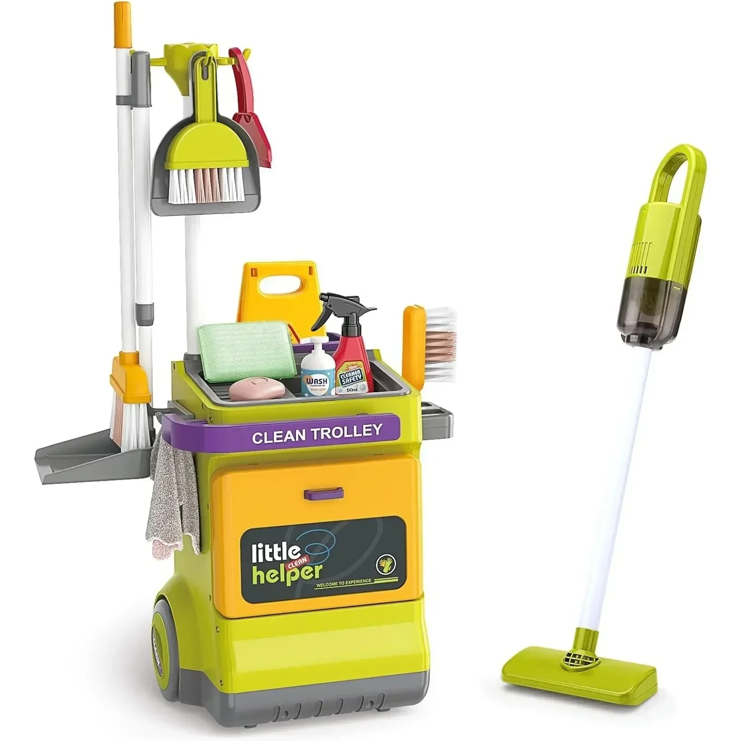 Children's Cleaning Set Pretend Play Kids Simulated Life Cleaning Toys and Sanitation Simulation Broom Vacuum Cleaner Tool Toy