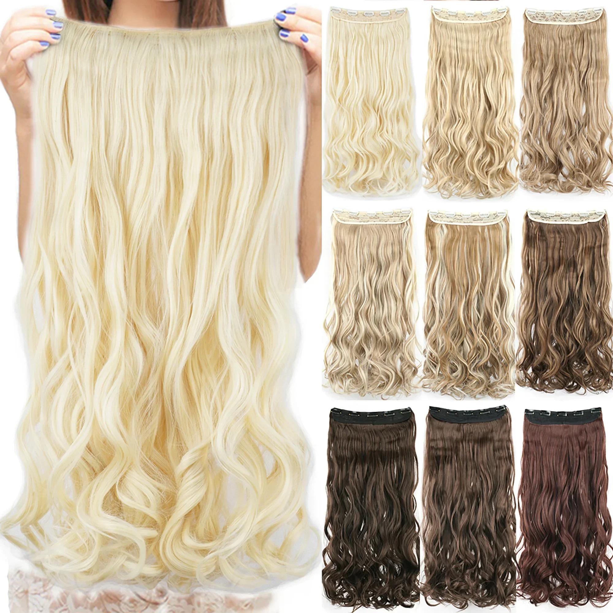 Extensions de cheveux synthétiques ondulées longues de 28 pouces blondes 613 à clipser, postiches synthétiques à clipser en une seule pièce pour femmes_voghion.com