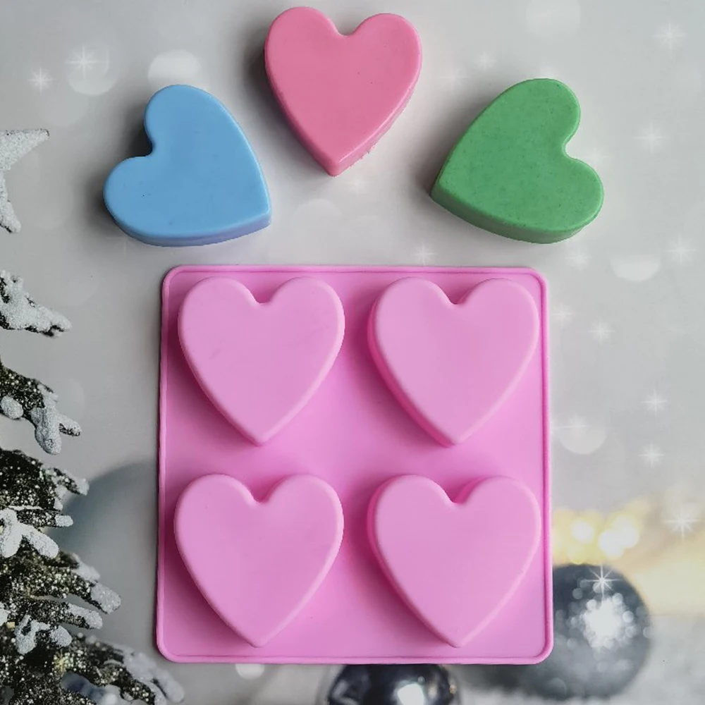 4 Cavities Heart Geometry Silicone Soap Mold Silicone Cake Baking Pan  Muffin Cup Mousse Mold Soap DIYBaking tools