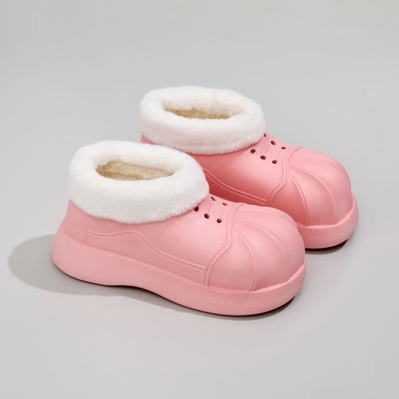 Warm and Anti slip Snow Shoes Plush Shoes for Women Wearing Cute New Waterproof Cotton Shoes with Wrapped Heels and Slippers