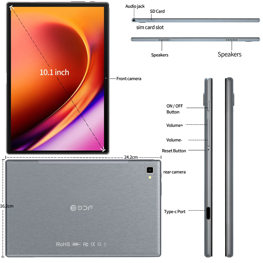 2025 New 10.1 Inch Android Tablets Octa Core 6GB RAM 128GB ROM Google Play Dual SIM WiFi 4G LTE Network AI Speed-up Tablet PC 6
