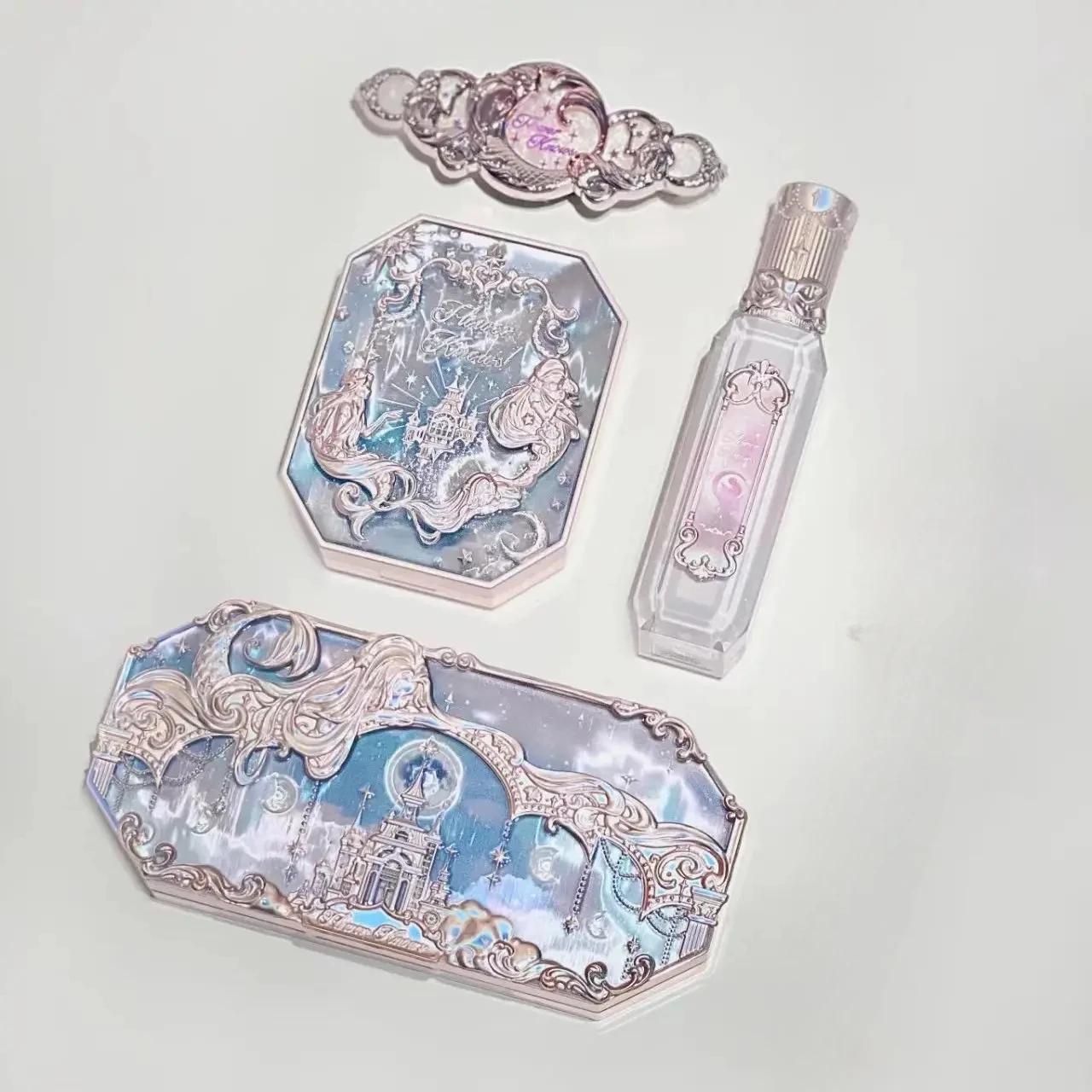 Flower Knows Moonlight Mermaid NEW Series Eyeshadow Blush Lipgloss Brush and Hairclip 4PCS Makeup Set eye makeup set,makeup set,makeup kit