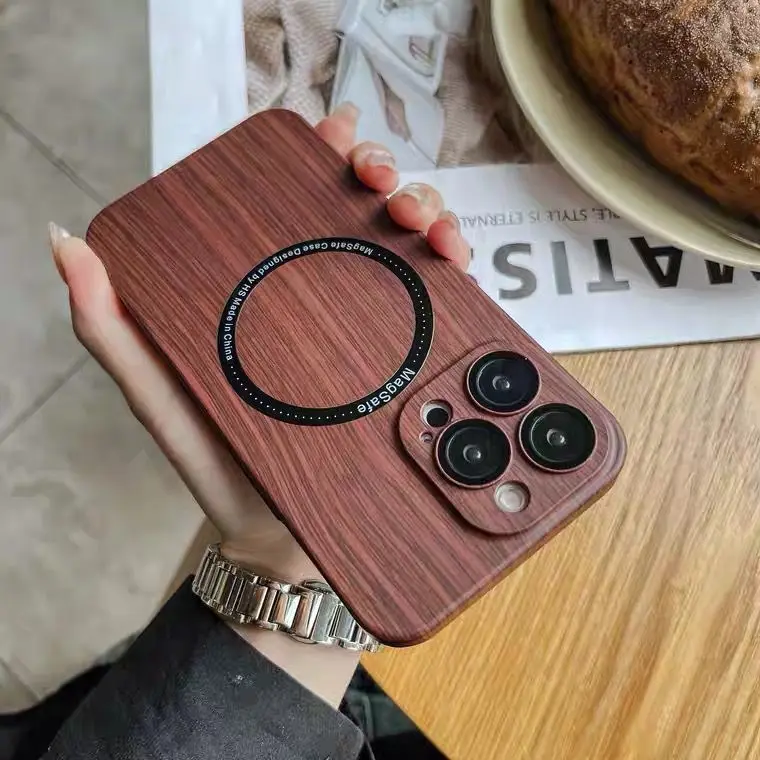 

Luxury For Magsafe Magnetic Wireless Charging Case For iPhone 13 12 14 pro max plus Silicone wood Cover
