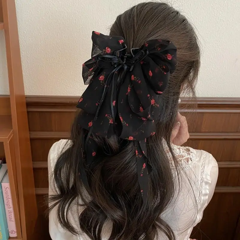 Haarspange Mit Blumenmuster Und Schleife Für Den Pferdeschwanz_voghion.com