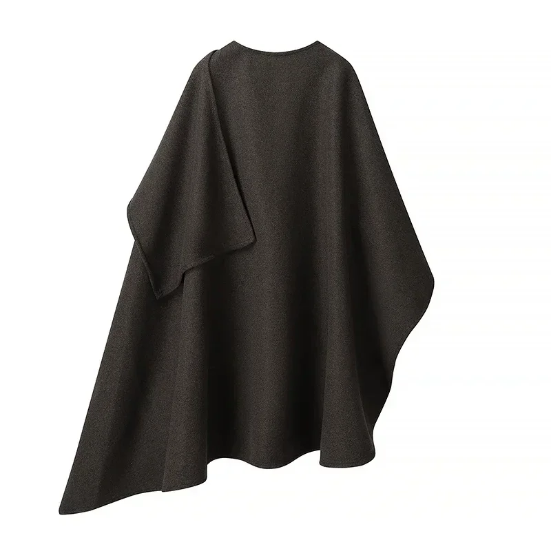 Elegant Irregular Cloak Coat Women Solid Half Sleeve O Neck Scarf Loose Female Jacket 2025 Winter Lady Thick Chic Overcoat New