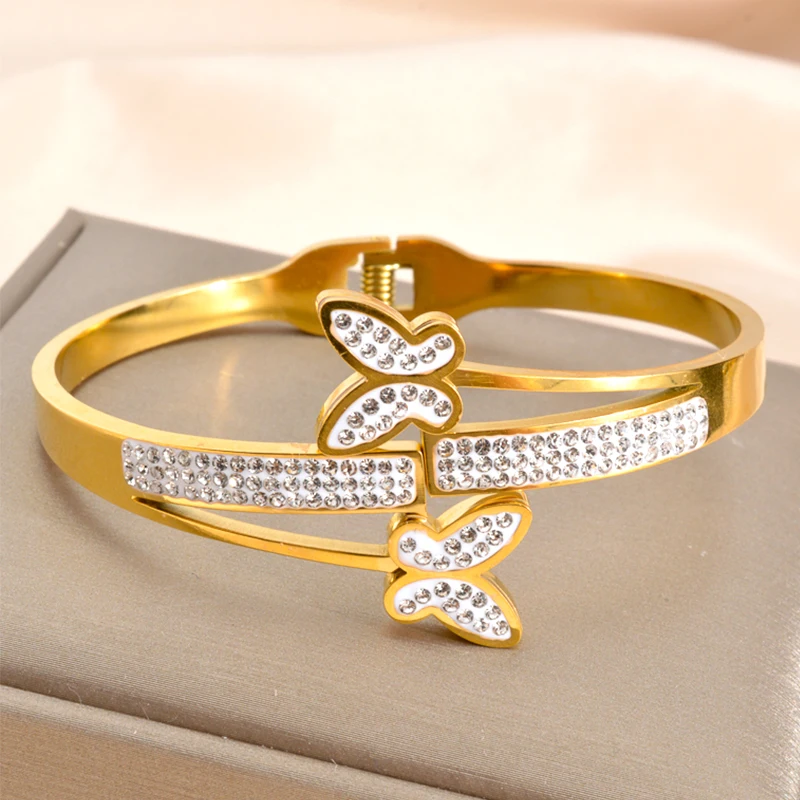 CHARMOMENT Stainless Steel Bracelet Butterfly Bangle Zircon Fashion Exquisite Girl Hand Accessories Wholesale Party Wedding Gift