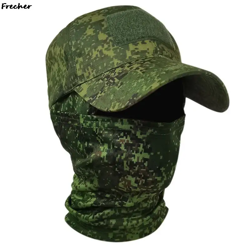 Men Camouflage Snapback Hat Jungle Hiking Balaclava Full Face Cover Military Headgear Male Summer Breathable Cycling Cap Anti-UV