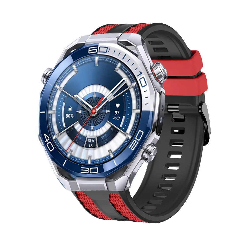 Dual-Color Breathable Silicone Watch Band Strap, 22mm