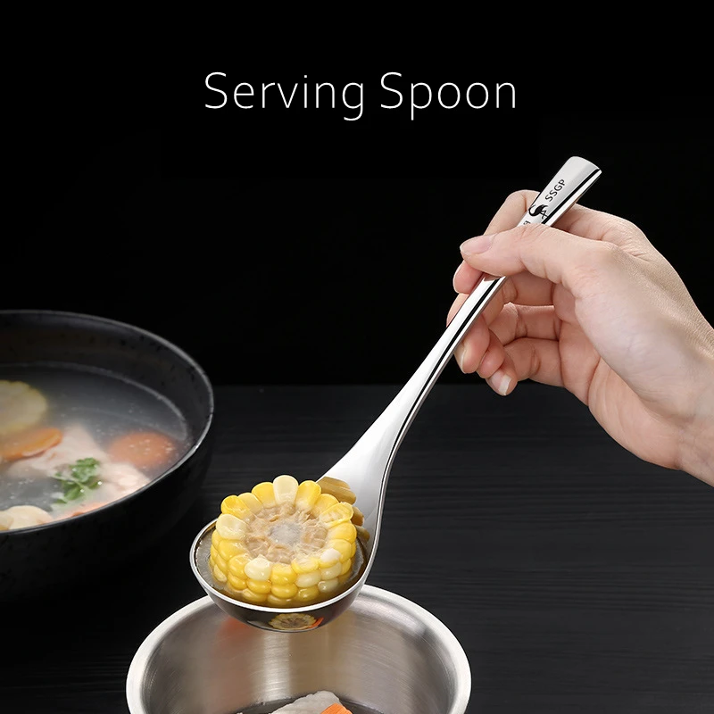 LFGB Certificate 304 Stainless Steel Serving Spoon 205mm Length 70mm Width Soup Ladle for Family Dinning Cutlery Tableware