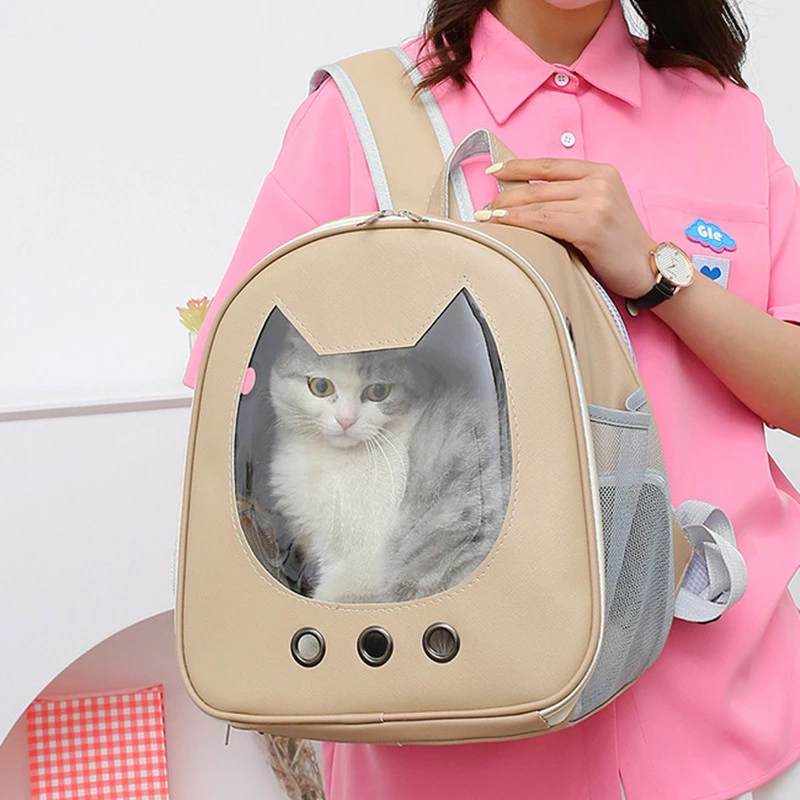 Pet Supplies Portable Backpack Light Color Transparent Pet Pu Bag Large