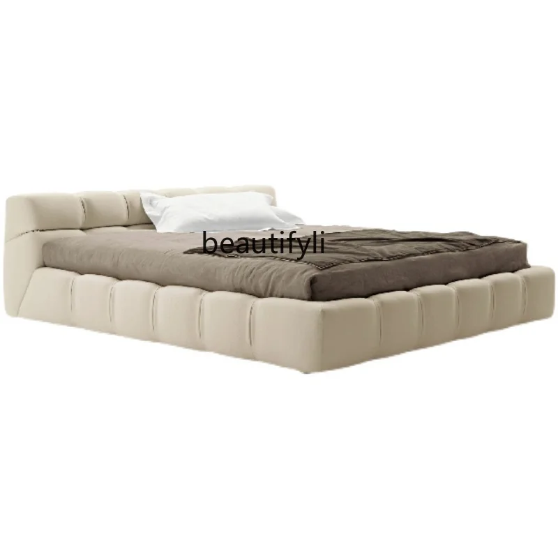 

Italian Minimalist Fabric Double Bed Modern Bed in Master Bedroom Modern Minimalist Designer Villa Furniture Light Luxury