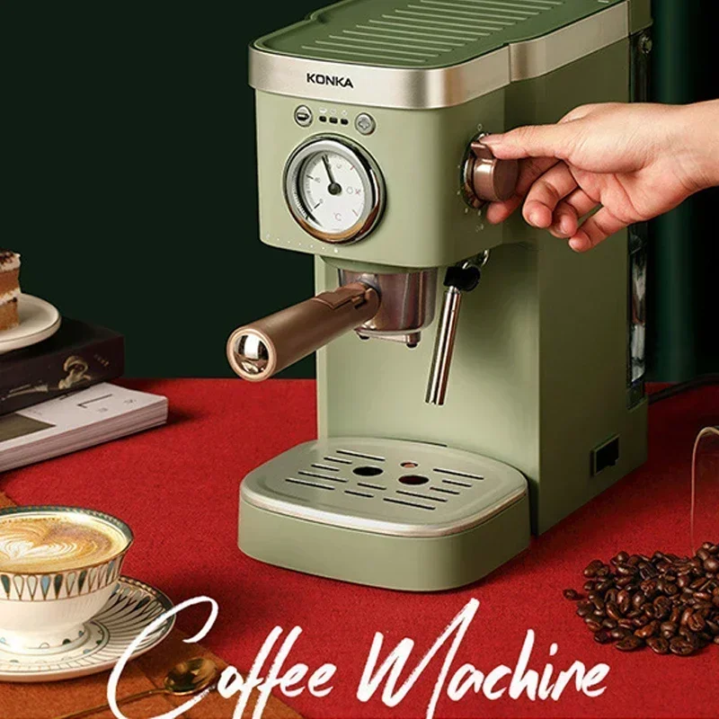 KONKA Italian Coffee Machine Retro Green Milk Frother Coffee Maker Powder Capsule Espresso Making Drinks Maquina De Cafe