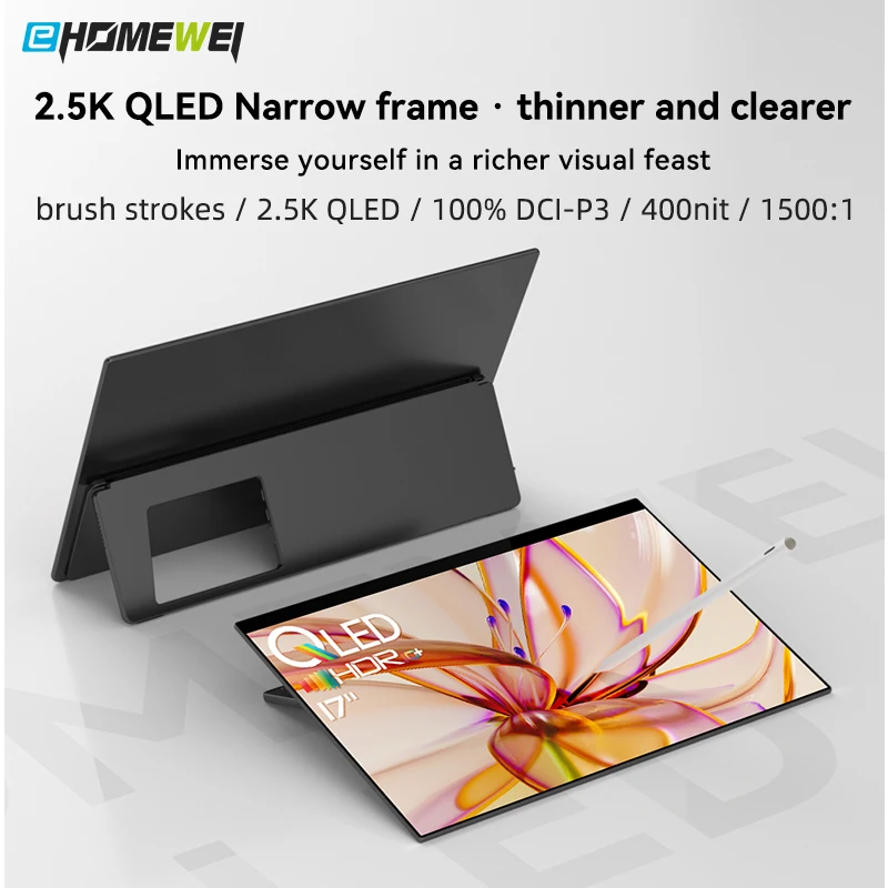 Ehomewei Monitor Portatile Serie Rq 17 Pollici 16:10 2.5K Dual Monitor Laptop Switch Phone Ps5 Gioco Esterno Per Ufficio