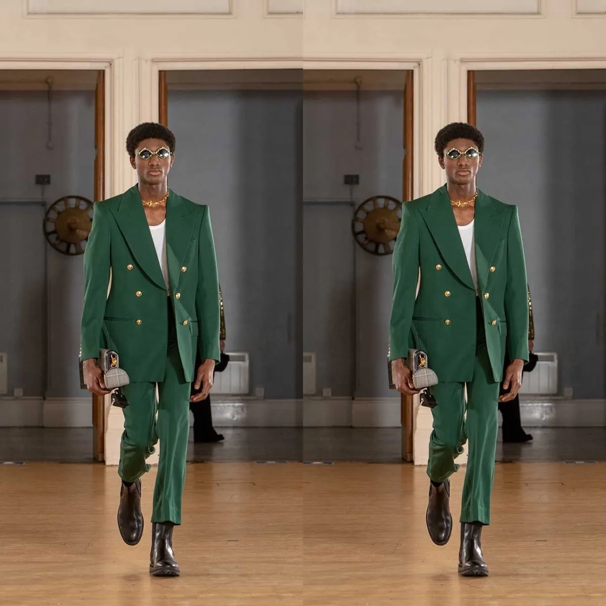 

Hunter Green 2 Pieces Mens Suit for Wedding Party Double Breasted Jacket Pants Casual Groom Tuxedos Classy Street Wear