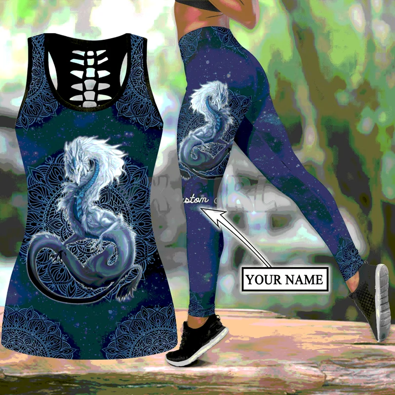 Dragon Mandala Legging + Hollow Tank Combo Custom Name  3D Printed Tank Top+Legging Combo Outfit Yoga Fitness Legging Women