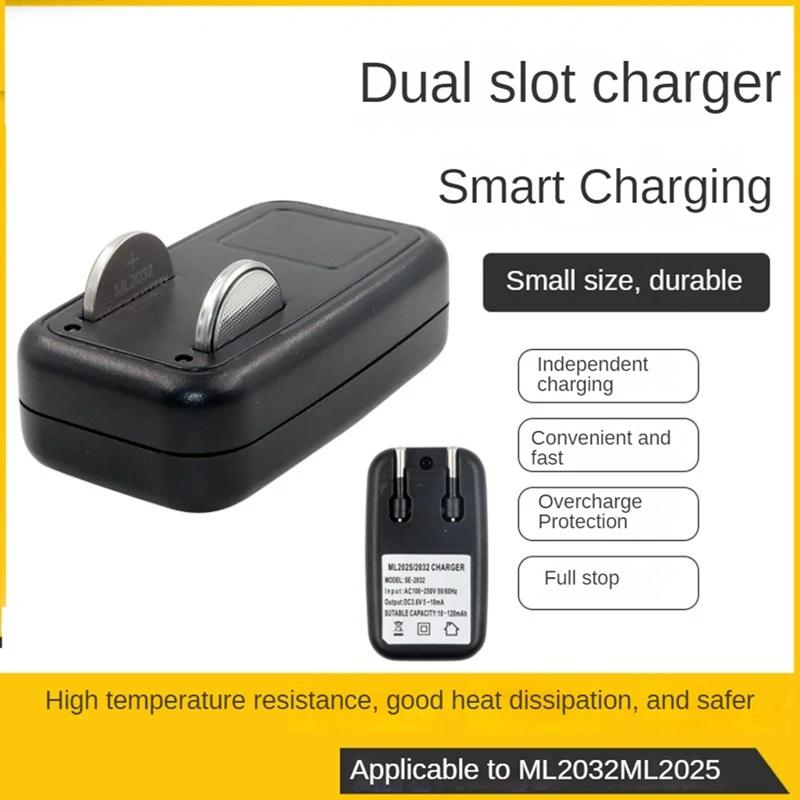 3.6V Battery Charger Lithium 2032 Battery Charger Adapter For ML2032 ML Coin Button Cell Easy Install EU Plug