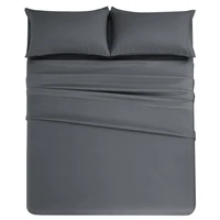 4pcs Solid Beding Set, Waterproof Fitted sheet & Bed Sheet & Pillowcases Soft, Queen, KIng, Full, Twin Size, White and Gray 3