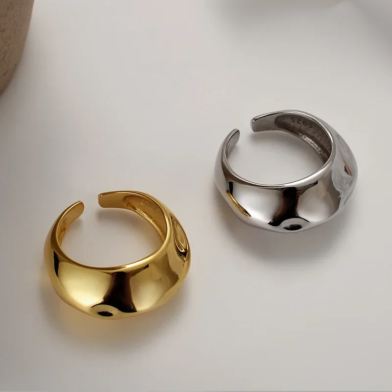 

Молодость Вигор шлифованный полированный Chunk 925 пробы Серебряное Открытое кольцо с зеркалом готовые минималистичные кольца R1017