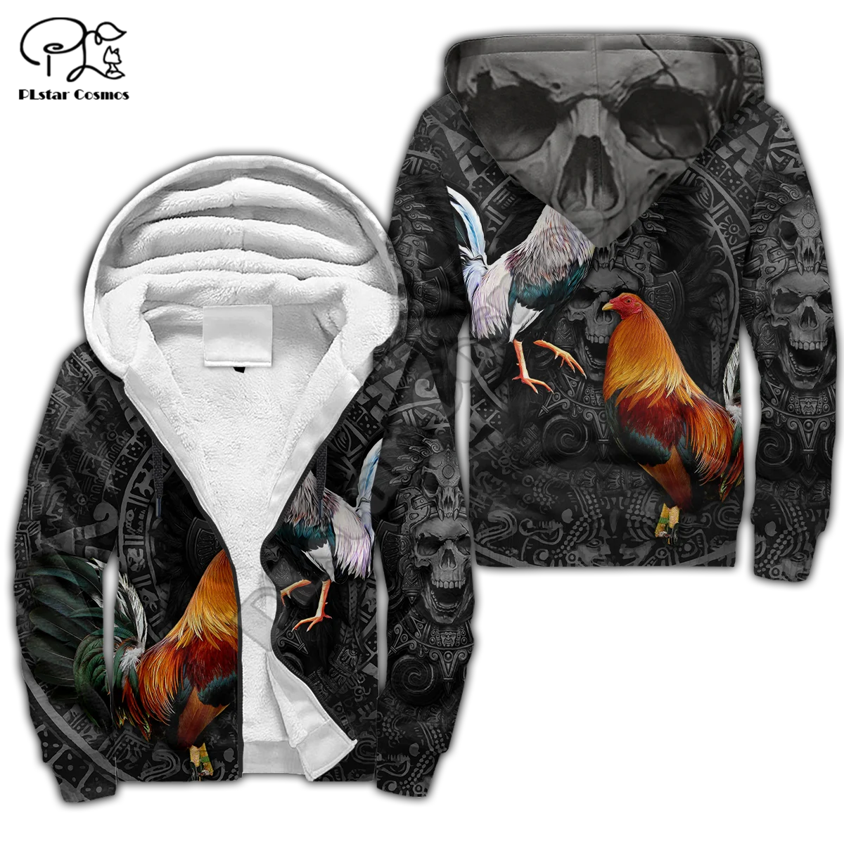 PLstar Cosmos Beautiful Rooster 3D Printed 2022 Winter Clothing Casual Warm Hood Thick Coat Zipper Man Fleece Hoodies Jacket R27