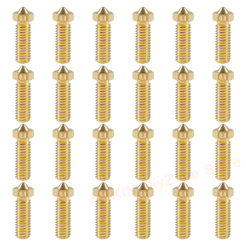 

24Pcs 3D Printer E3D Volcano Brass Extruder Nozzles M6 Thread 0.4mm for 1.75mm ABS/ PLA Filament