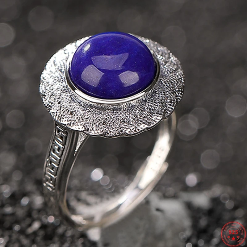 

Женское позолоченное кольцо с лазуритом и агатом, регулируемое кольцо из стерлингового серебра S925 пробы, Ювелирное Украшение