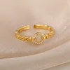Bagues ajourées en chaîne pour femmes, couleur or, acier inoxydable, Zircon, croix ouverte, tendance, bijoux esthétiques de mariage, cadeau