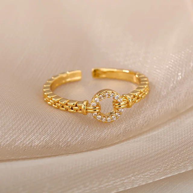 Bagues ajourées en chaîne pour femmes, couleur or, acier inoxydable, Zircon, croix ouverte, tendance, bijoux esthétiques de mariage, cadeau
