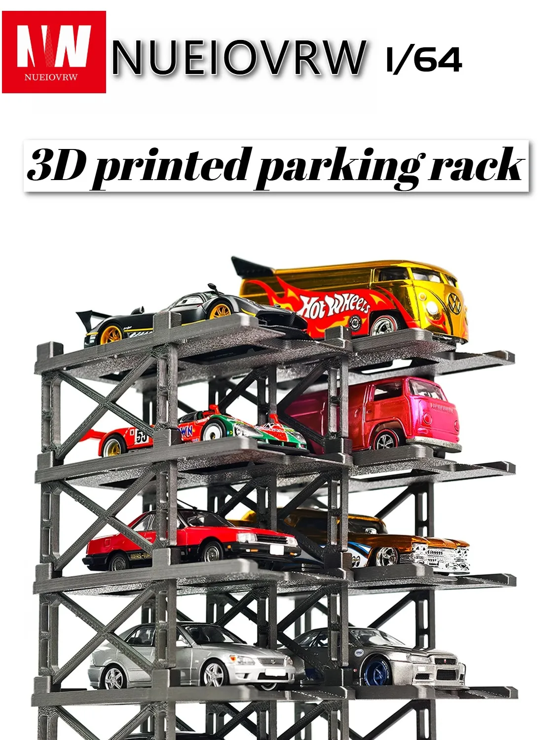 디오라마 1/64 모듈식 다층 주차장 랙 모델 자동차 전시 보관 캐비닛 모델 다층 차고 모델