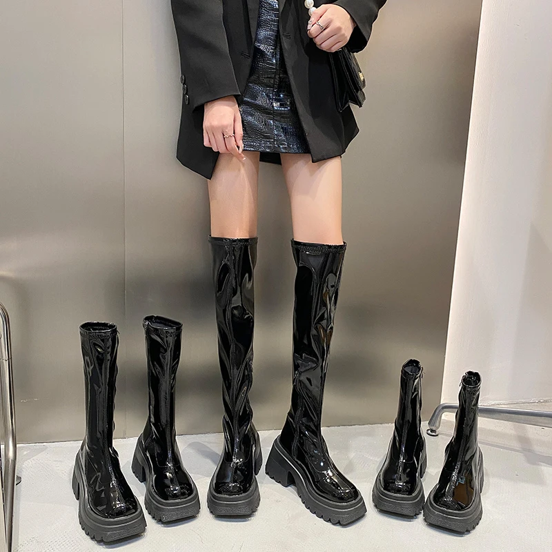 Shoes Zipper Flat Heel Women Boots Over Knee Clogs Platform Luxury