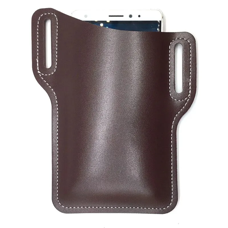 Phone Waist Bag 1PCS Retro Crazy Horse Leather Phone Waist Bag Wearing Belt Men Hanging Waist Bag Outdoor Sports Work Phone