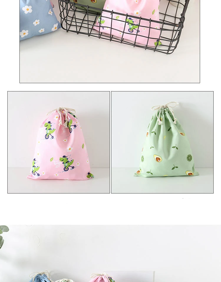 Baumwolle Leinen Kordelzug Tasche Blume Pflanzen Gedruckt Weihnachtsgeschenk Süßigkeiten Münze Schlüssel Aufbewahrungstasche Reise Kosmetik Schmuck Organizer – Detail 3