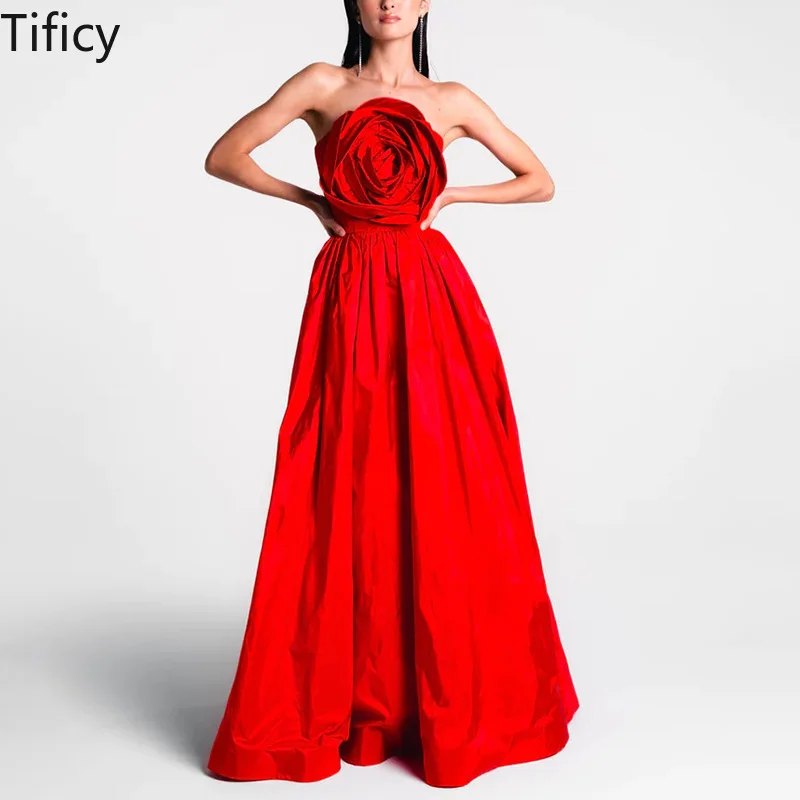 

TIFICY French Ladies Wind Tube Top Dress Long Dresses 2024 New Design Sense Women's Stitching Flowers High Waist Long Dress