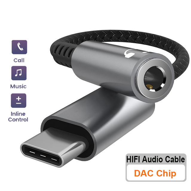 C To 3.5mm Adapter DAC Chip 3.5mm Jack Headphone AUX   Adapter USB C Audio Aux Cable Earphone Audio Converter For iPad Pro