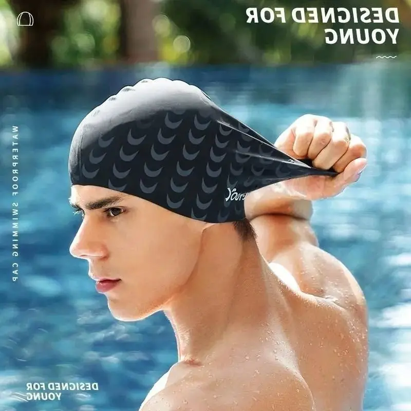 Enlarged Version Silicone Swimming Cap Men Waterproof Not Strangling Ear Protection Swim Print Women Big Size
