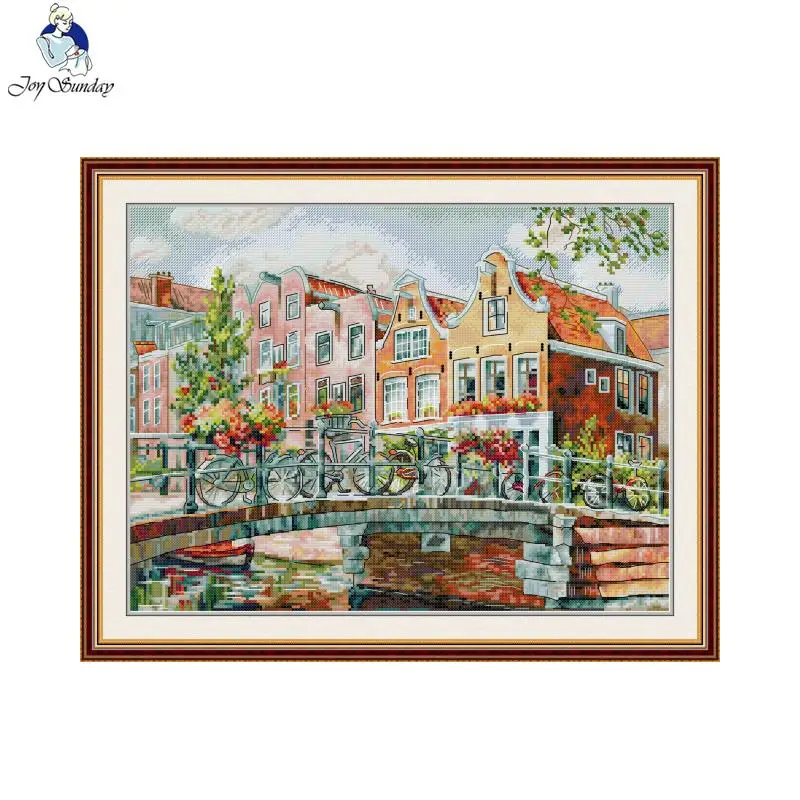 

Набор для вышивки крестиком с принтом амстердамских каналов Joy Sunday Aida 16/14/11CT